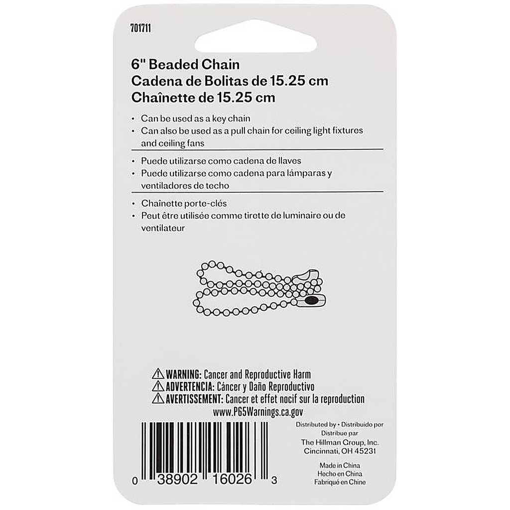 Hillman - 701711 - 6 in. Dia. Metal Silver Beaded Chain Key Ring