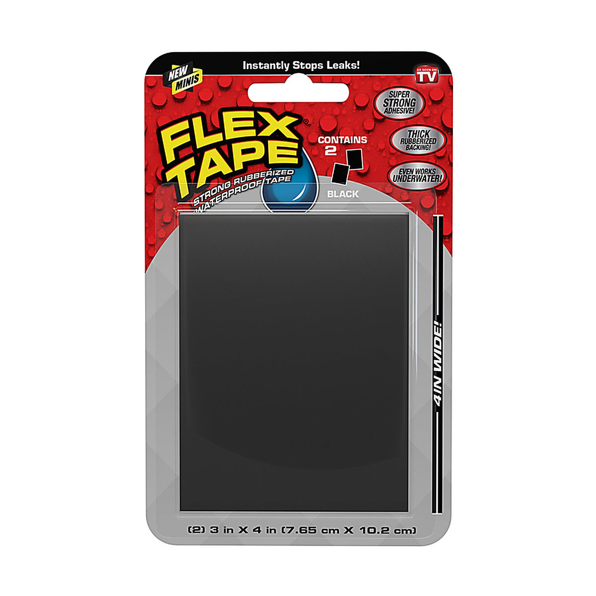 Flex Seal - TFSBLKMINI-8 - FLEX TAPE MINI 3 in. W X 4 in. L Black Waterproof Repair Tape