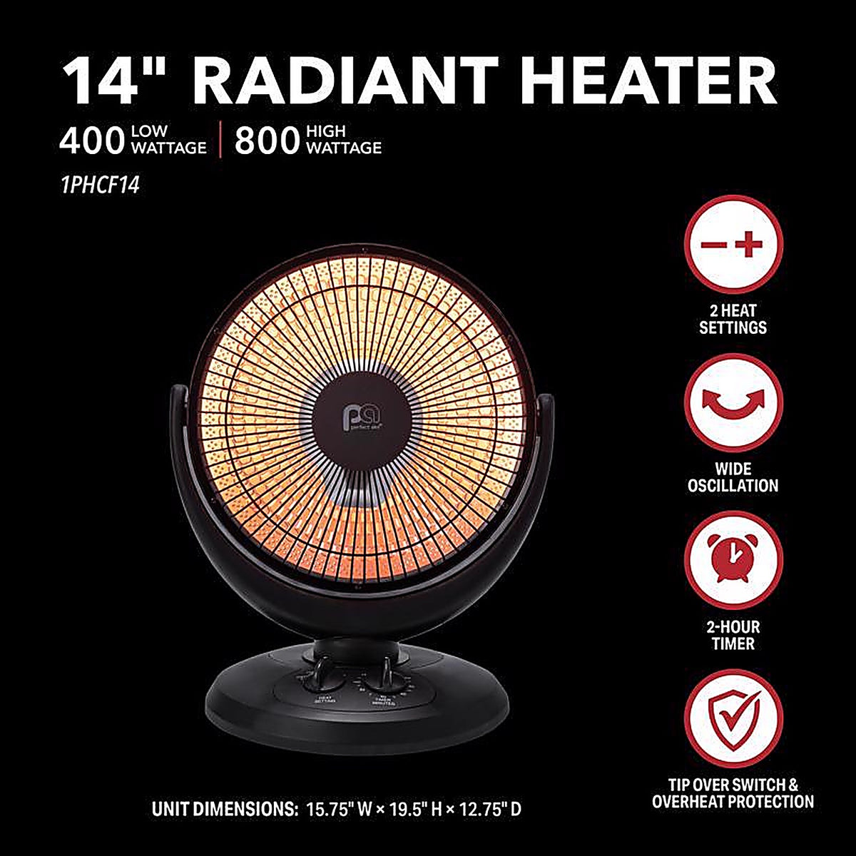 Perfect Aire - 1PHCF14 - 800 sq. ft. Radiant Electric Parabolic Heater