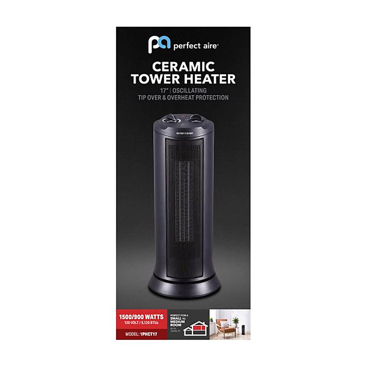 Perfect Aire - 1PHCT17 - 128 sq ft Electric Oscillating Tower Space Heater 5120 BTU