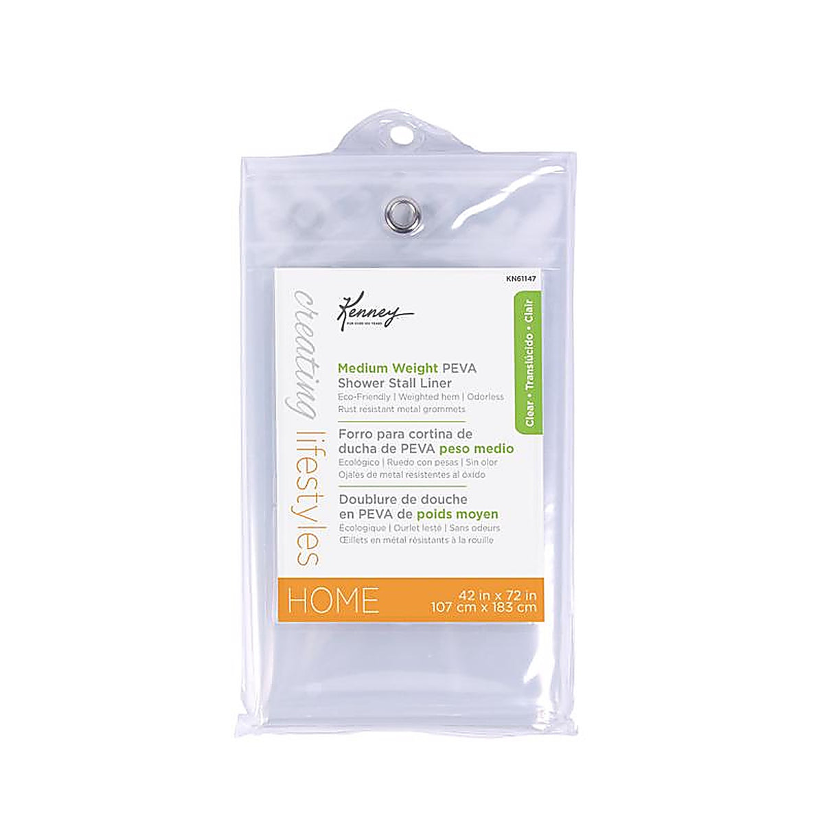 Kenney - KN61147 - 72 in. H X 42 in. W Clear Shower Curtain Liner PEVA