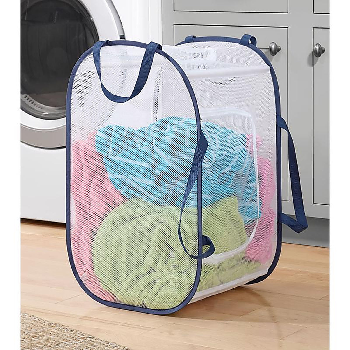 Whitmor - 5588-7485-WNVY - Blue/White Fabric Collapsible Hamper 9.5 in