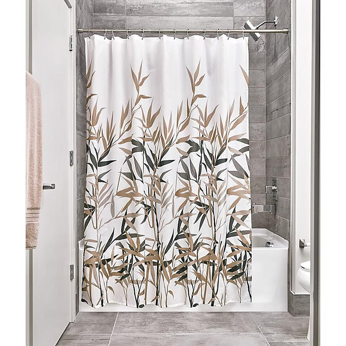 InterDesign - 36522 - Anzu 72 in. H X 72 in. W Black/Tan Natural Bamboo Shower Curtain Polyester