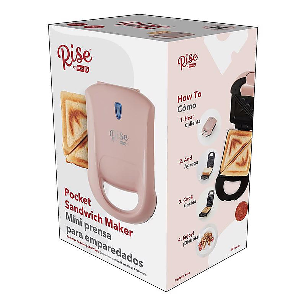 Rise by Dash - RPM100GBRS06 - 6.2 in. W Metal Nonstick Surface Pink Sandwich Grill