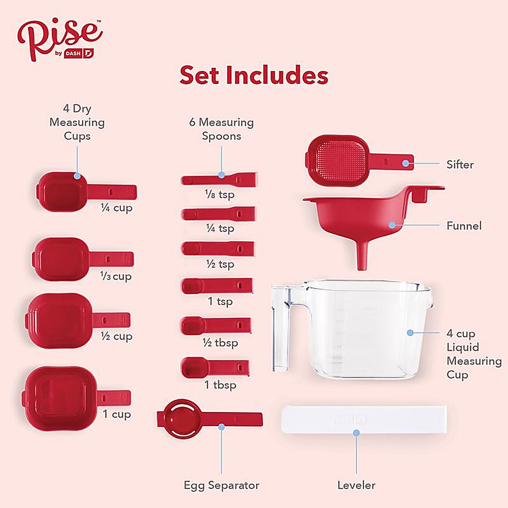 Rise by Dash - RSMS150GBRR24 - Plastic Clear/Red Measuring Cup Set