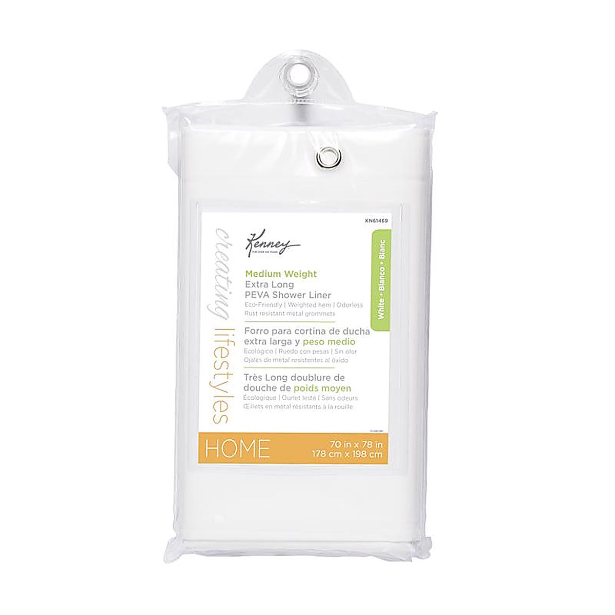 Kenney - KN61469 - 78 in. H X 70 in. W White Shower Curtain Liner PEVA