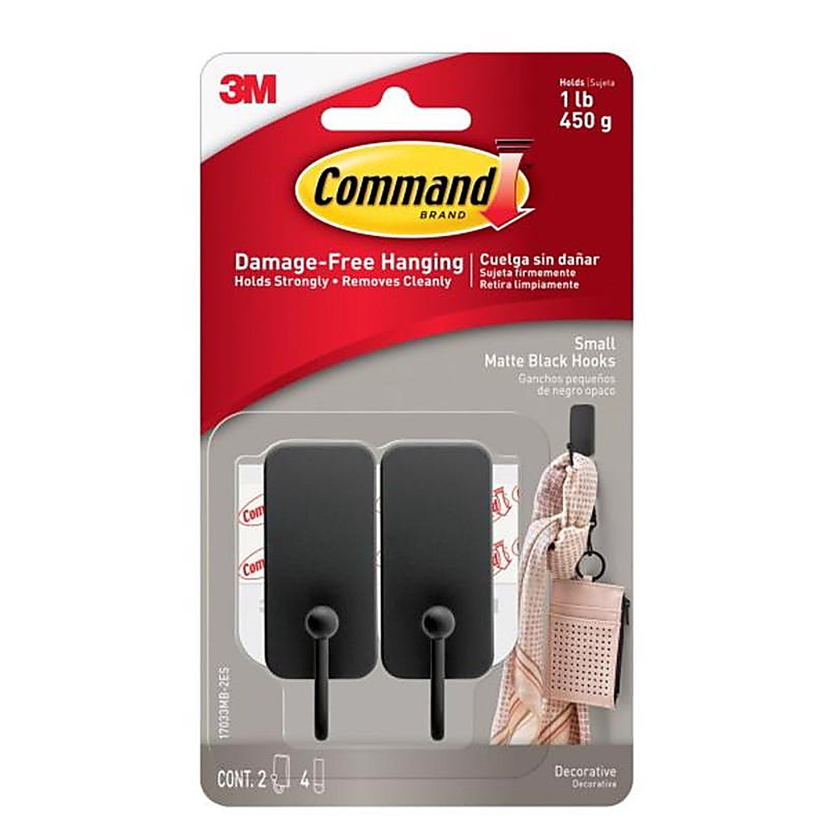 3M - 17033MB-2ES - Command Small Plastic Hook 1 in. L 2 pk
