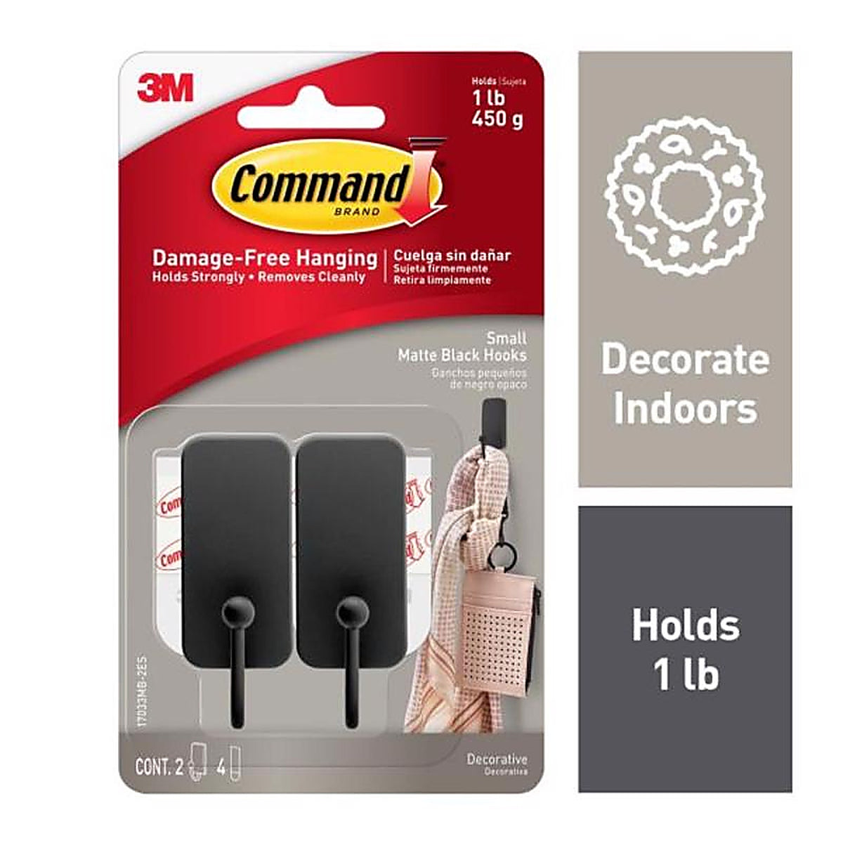 3M - 17033MB-2ES - Command Small Plastic Hook 1 in. L 2 pk