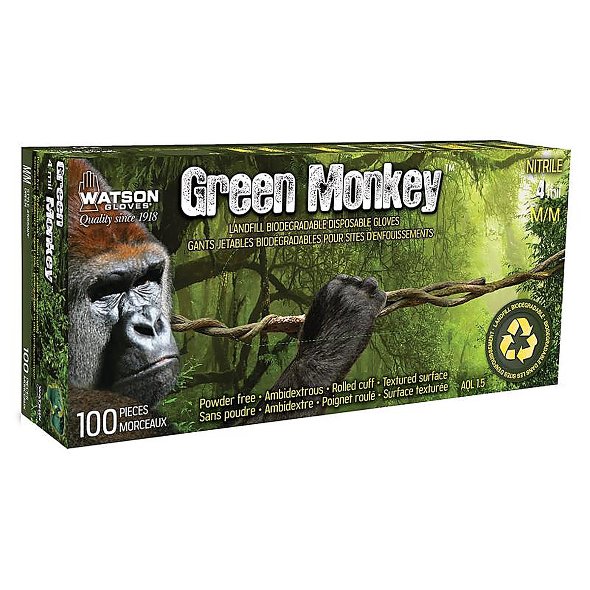 Watson Gloves - 5559PF-M - Green Monkey M Nitrile Textured Pattern Green Disposable Gloves