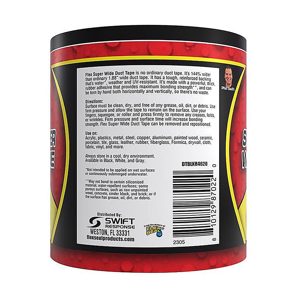 Flex Seal - DTBLKR4620 - Flex Super Wide Duct Tape 4.6 in. W X 20 ft. L Black Duct Tape