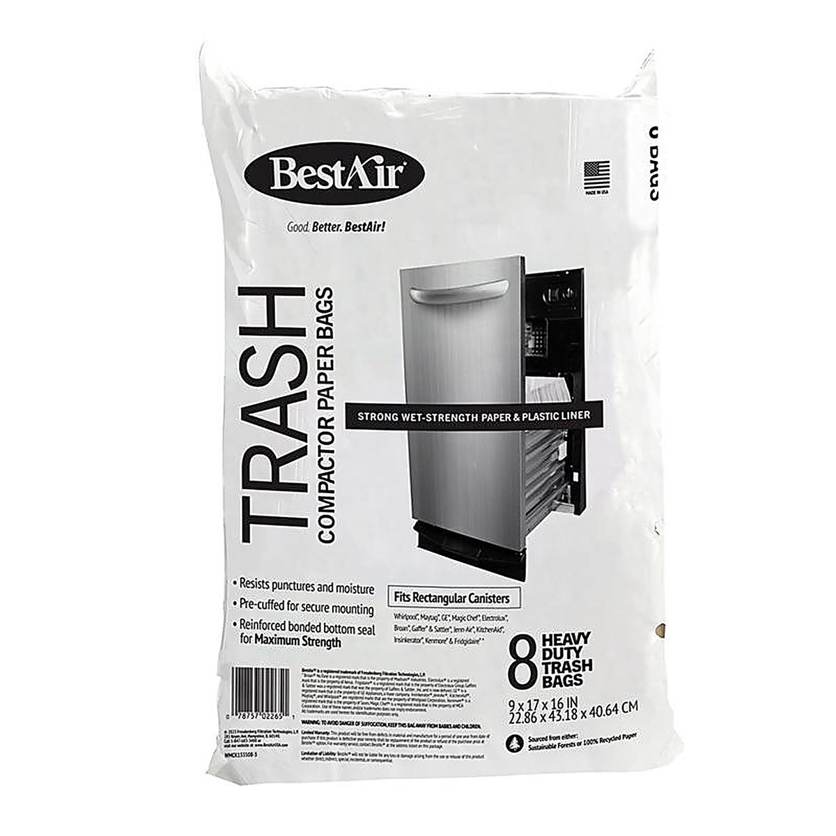 BestAir - WMCK133508-3 - 10 gal Compactor Bags Flat Top 8 pk