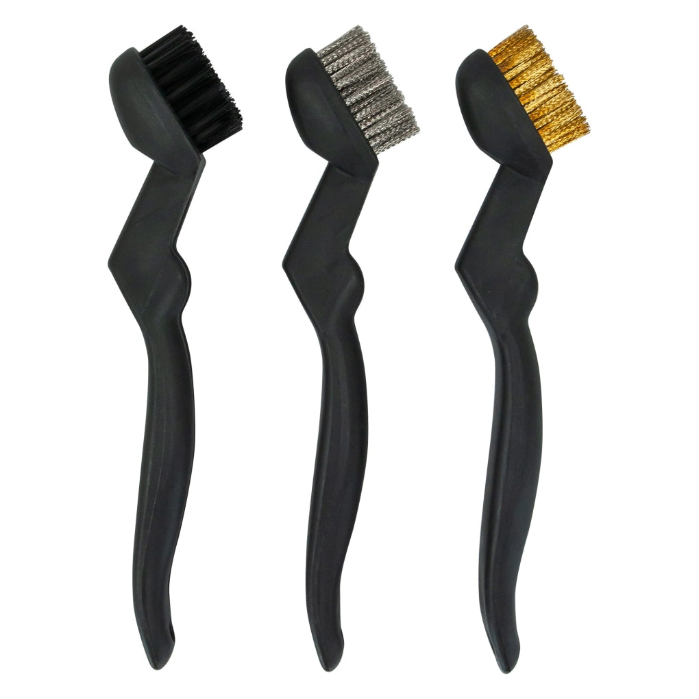 AES|612|3 - Piece Easy Grip Scratch Brush Set, Nylon/Steel/Brass, Polypropylene Handle
