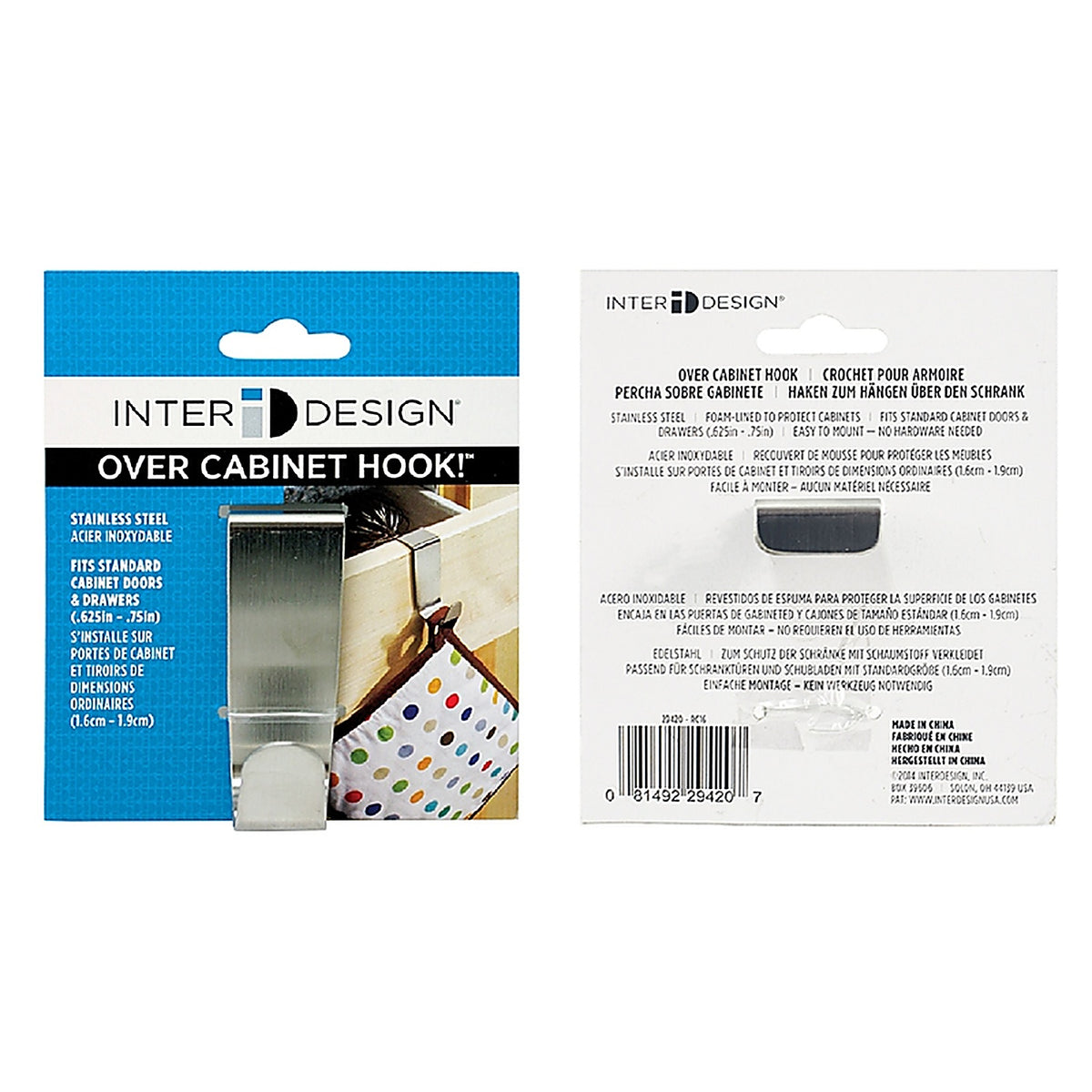 InterDesign - 29420 - Forma 3-1/4 in. L Brushed Nickel Silver Stainless Steel Small Over the Cabinet Hook