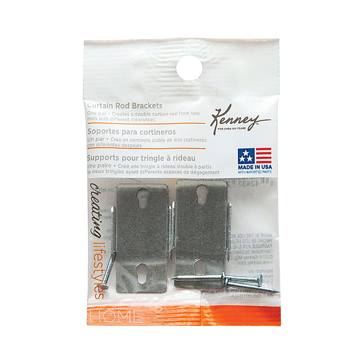Kenney - KN852 - Chrome Silver Double Curtain Rod Bracket