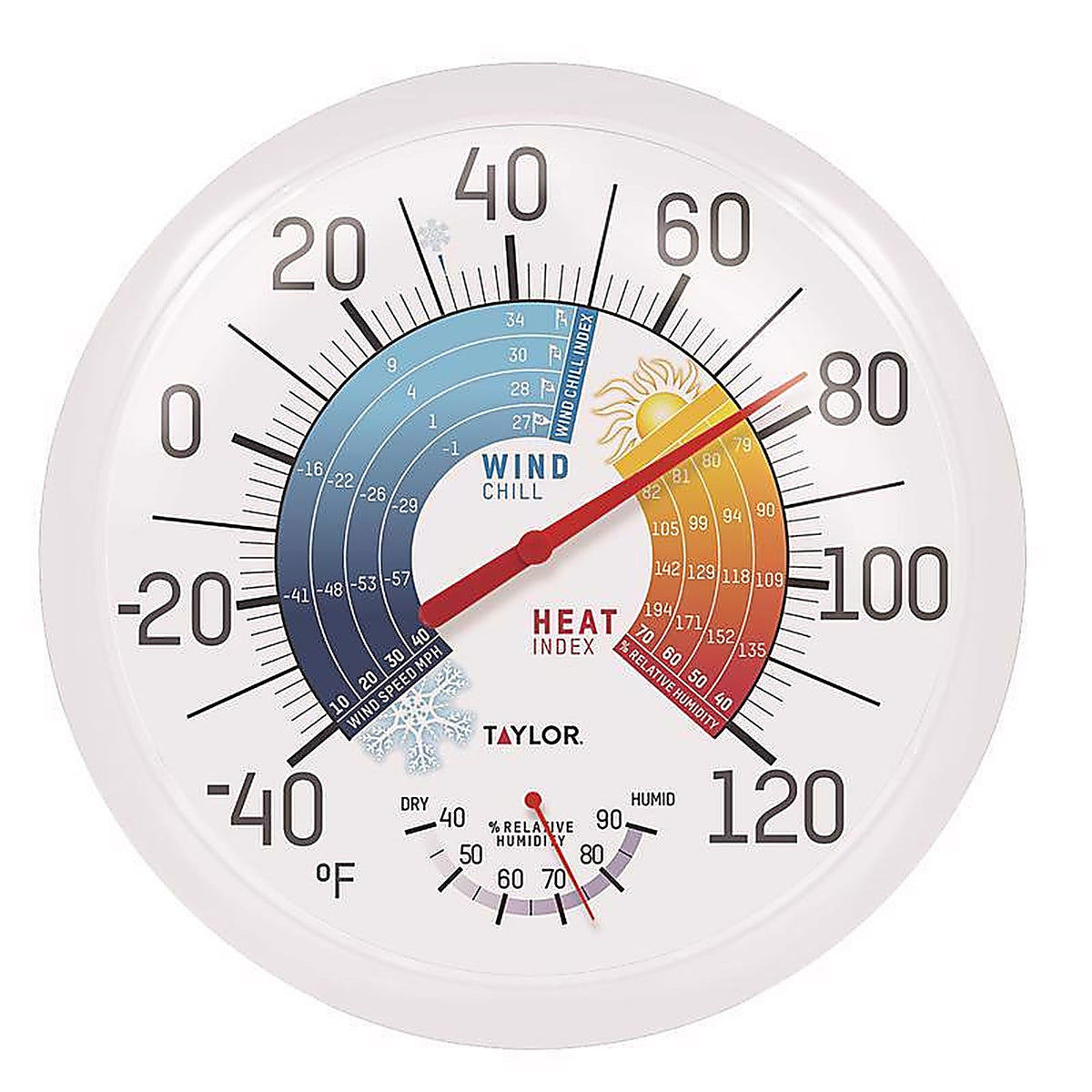 Taylor - 6751 - Wind Chill and Heat Index Dial Thermometer Plastic Multicolored 13.25 in.