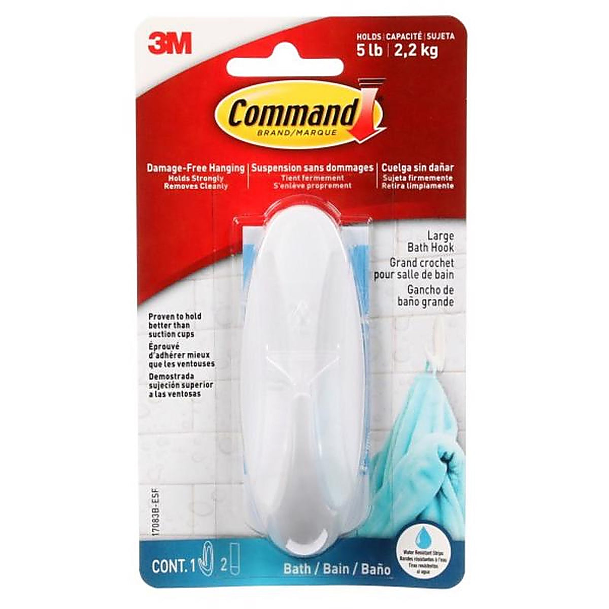3M - 17083B-ES - 4-1/8 in. L White Bath Hook