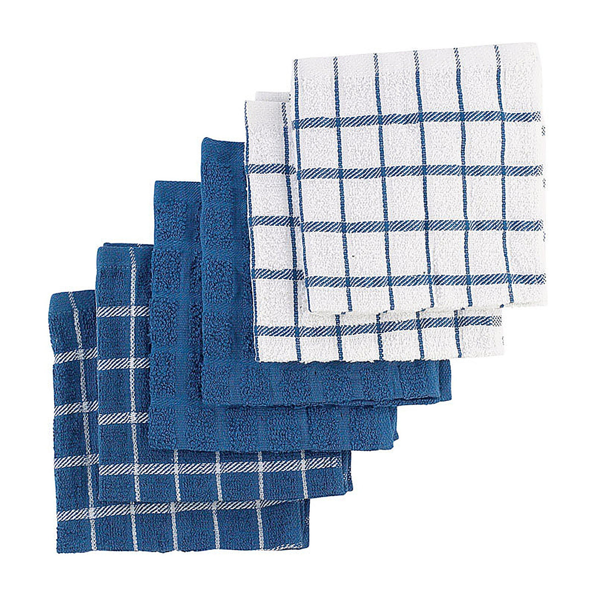 Ritz - 92424 - Federal Blue Cotton Check/Solid Dish Cloth 6 pk