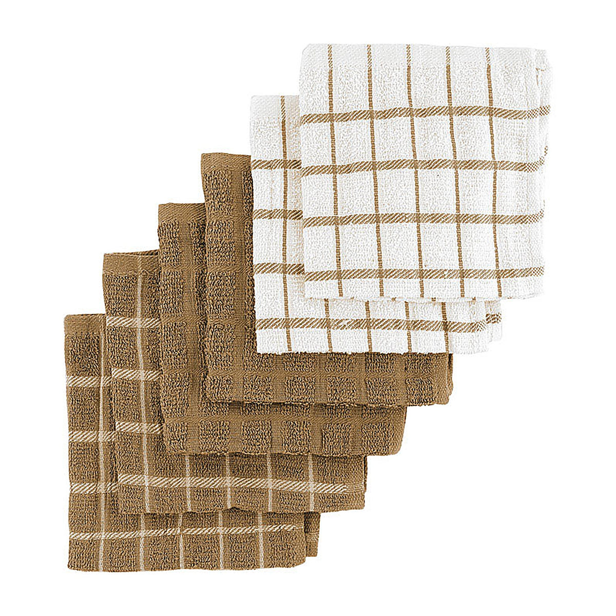 Ritz - 92461 - Mocha Cotton Check/Solid Dish Cloth 6 pk