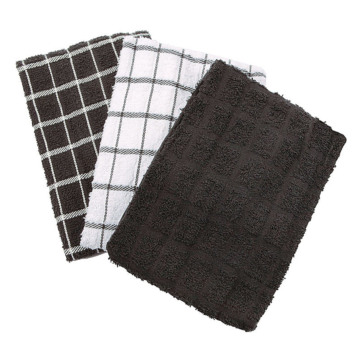 Ritz - 82414 - Black Cotton Check Kitchen Towel 3 pk