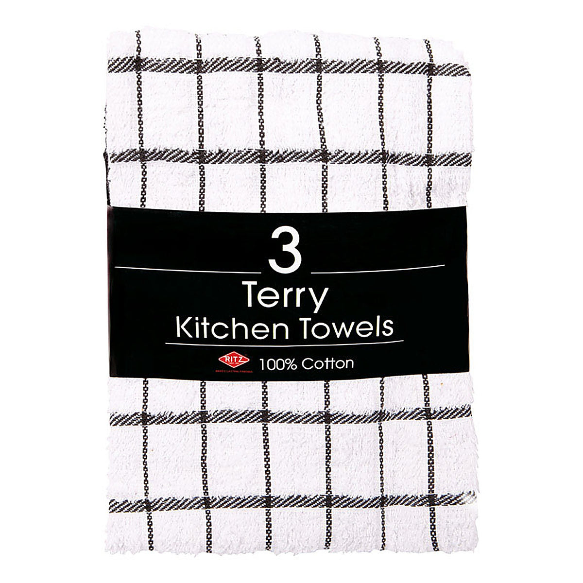 Ritz - 82414 - Black Cotton Check Kitchen Towel 3 pk