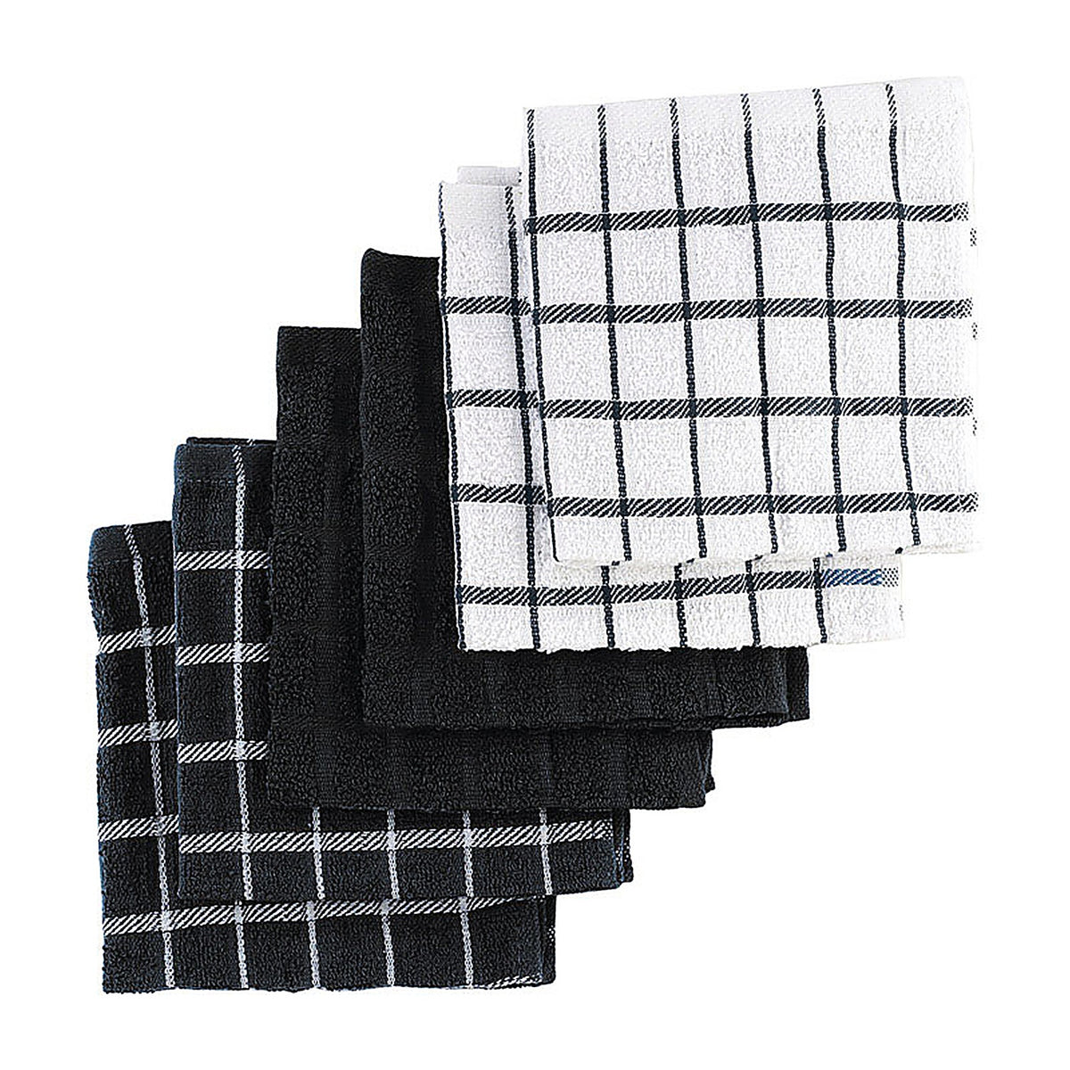Ritz - 92414 - Black Cotton Check/Solid Dish Cloth 6 pk