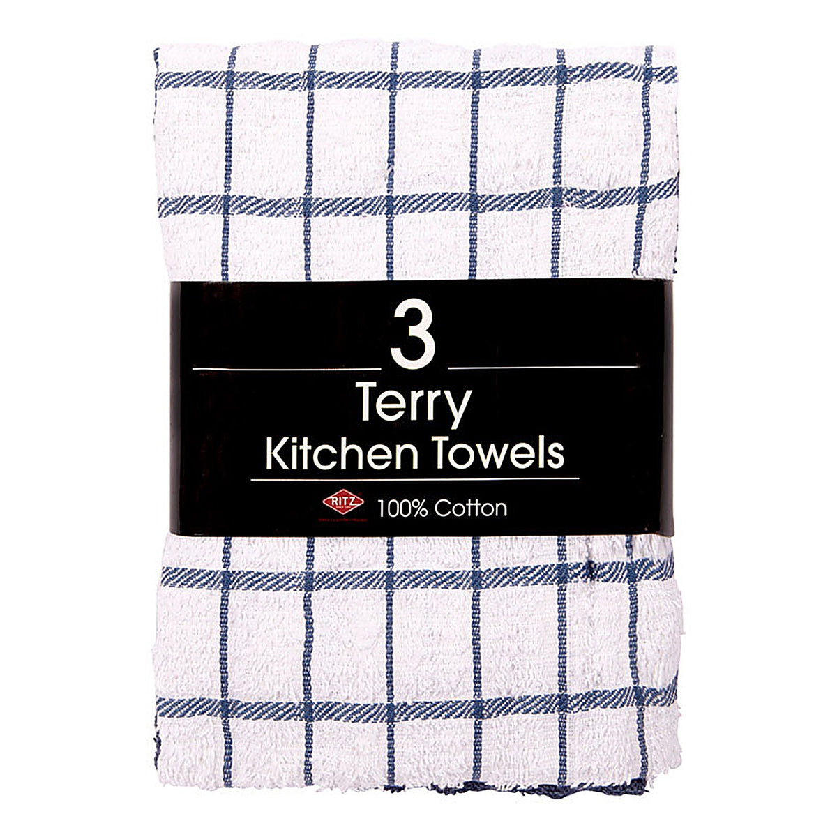 Ritz - 82424 - Federal Blue Cotton Check Kitchen Towel 3 pk
