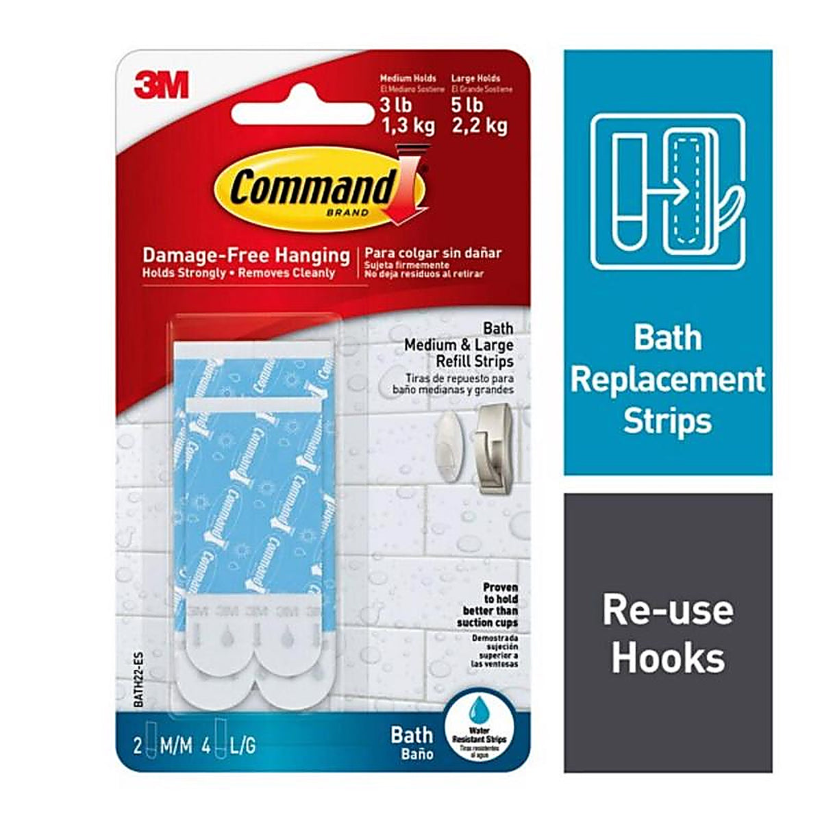 3M - BATH22-ES - Assorted Plastic Adhesive Strips 3-3/8 in. L - 6/Pack