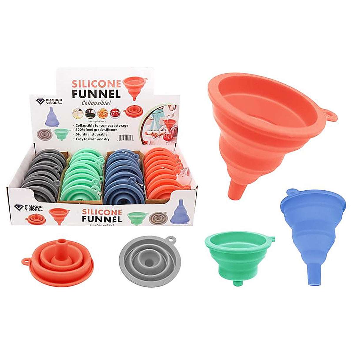 Diamond Visions - 11-1512 - Assorted 4 in. H Silicone Extendable Funnel