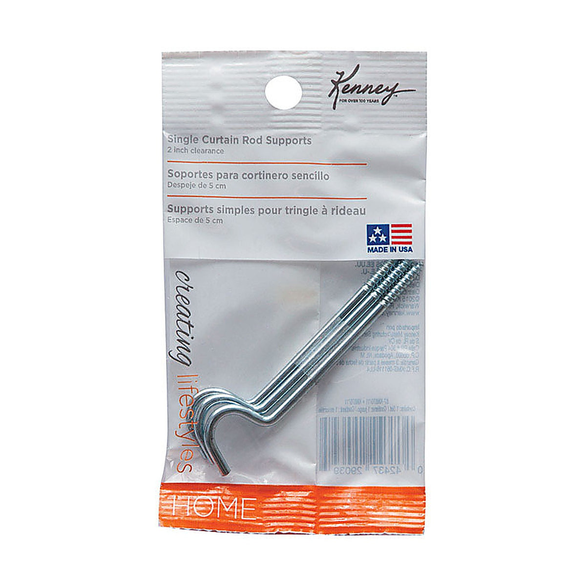 Kenney - KN87011 - Chrome Silver Curtain Rod Support Hook 2 in. L