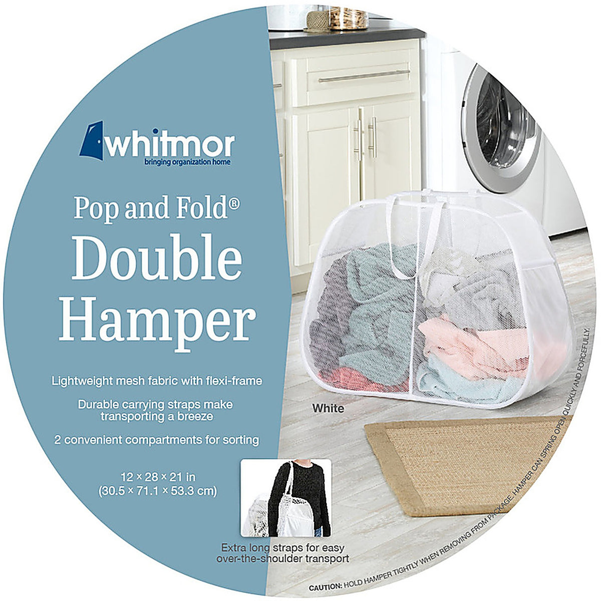 Whitmor - 6233-4103-WHT - Pop N' Fold White Duramesh Nylon Hamper