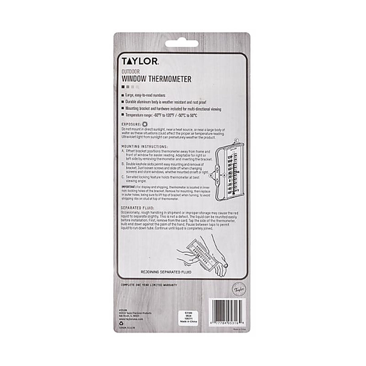 Taylor - 5316N - Tube Thermometer Plastic White
