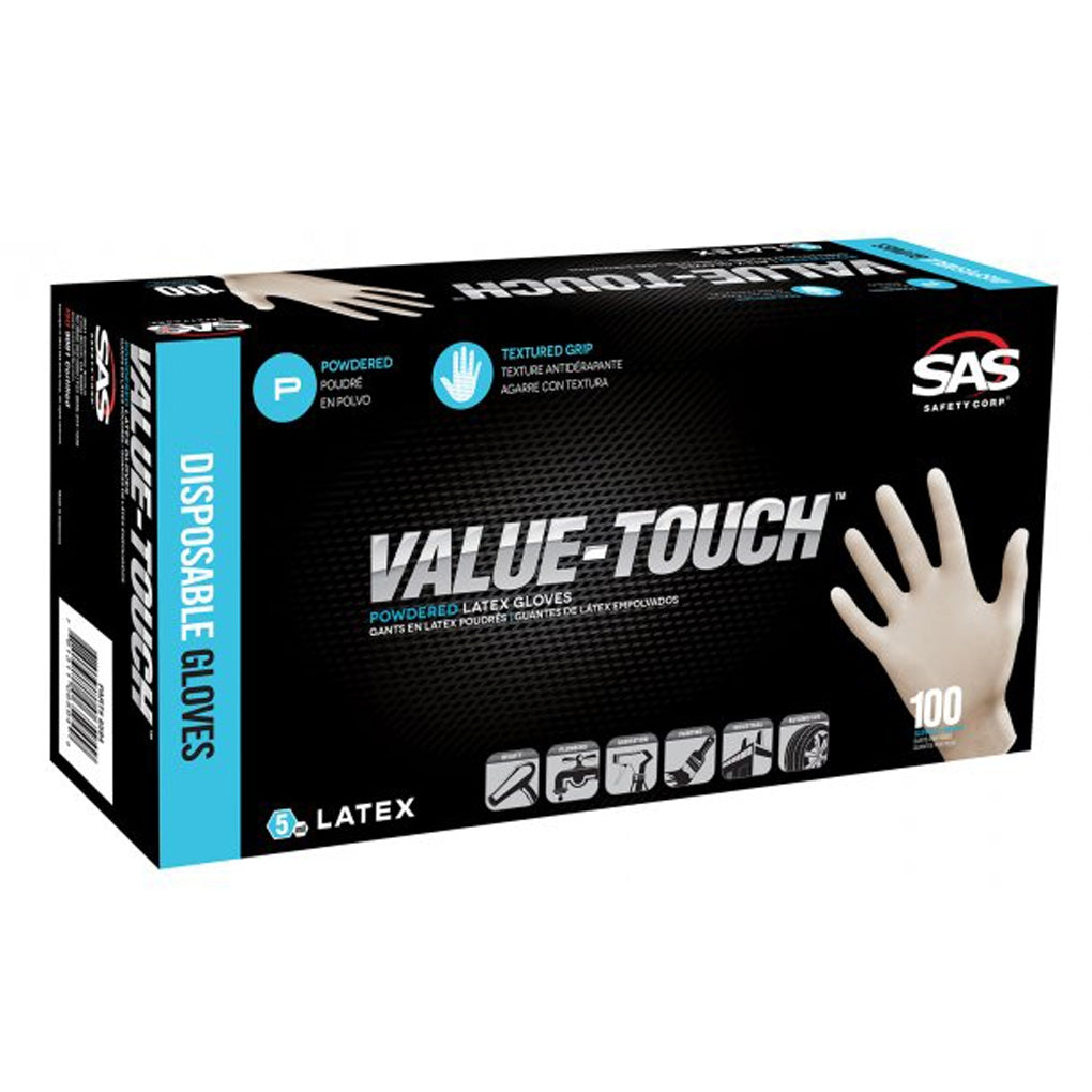 SAS - 6593 - Value-Touch Lightly Powdered Non-Exam Latex Gloves, Large - 100/Pack