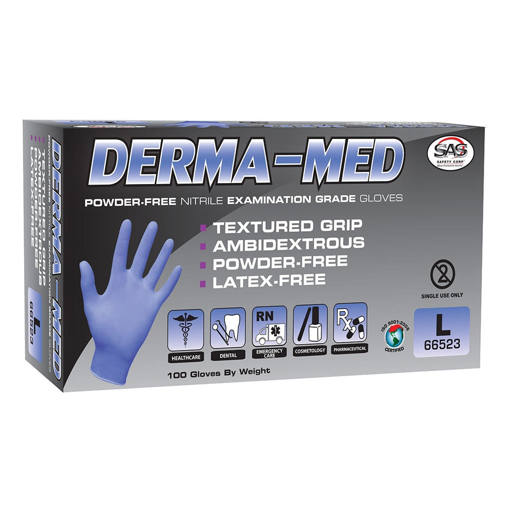 SAS - 66521 - Derma-Med Nitrile Disposable Glove (Powder-Free), Small - 100/Pack