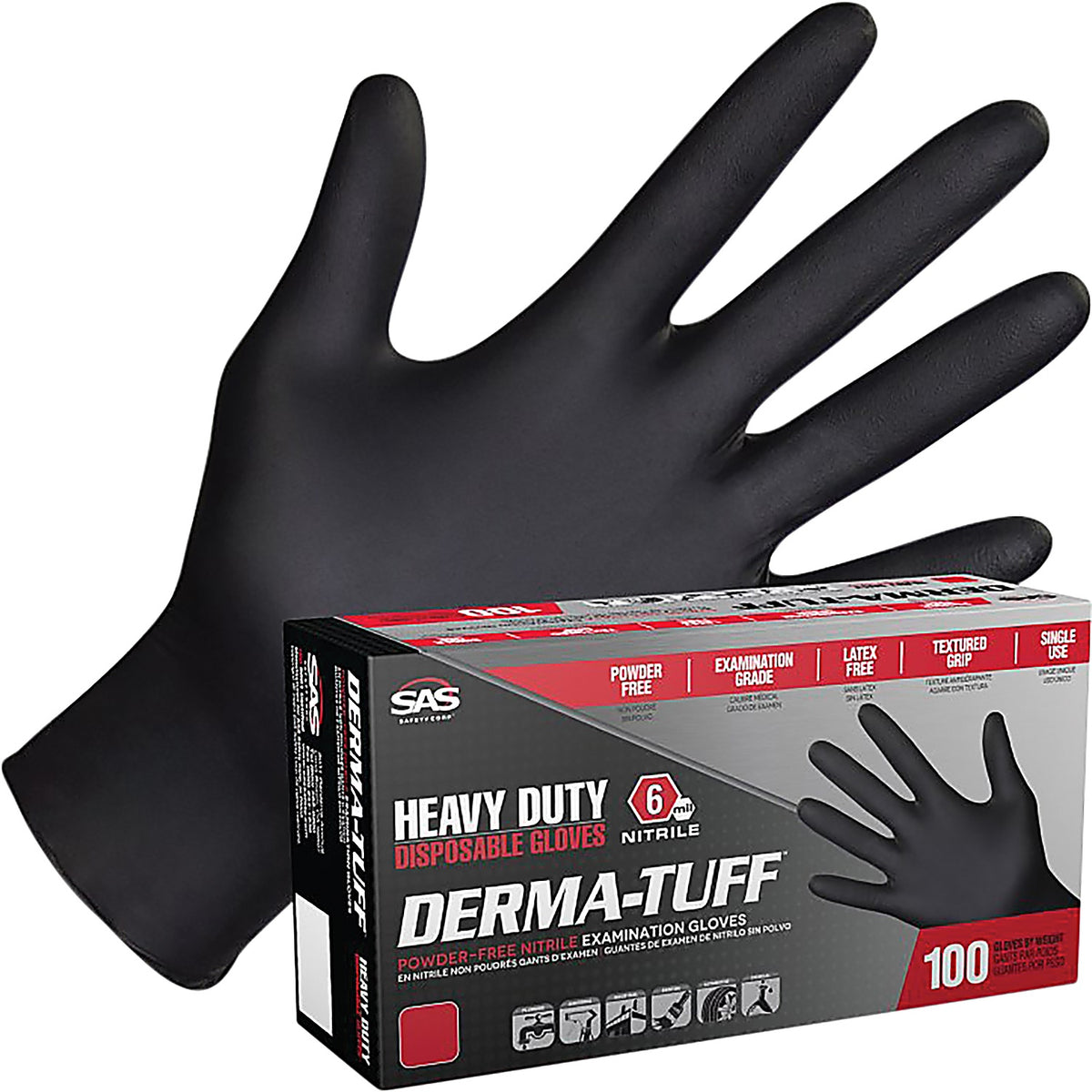 SAS Safety - 66588 - Derma-Tuff Powder-Free Exam Grade Nitrile Disposable Gloves L - 6 Mil - 100Pk