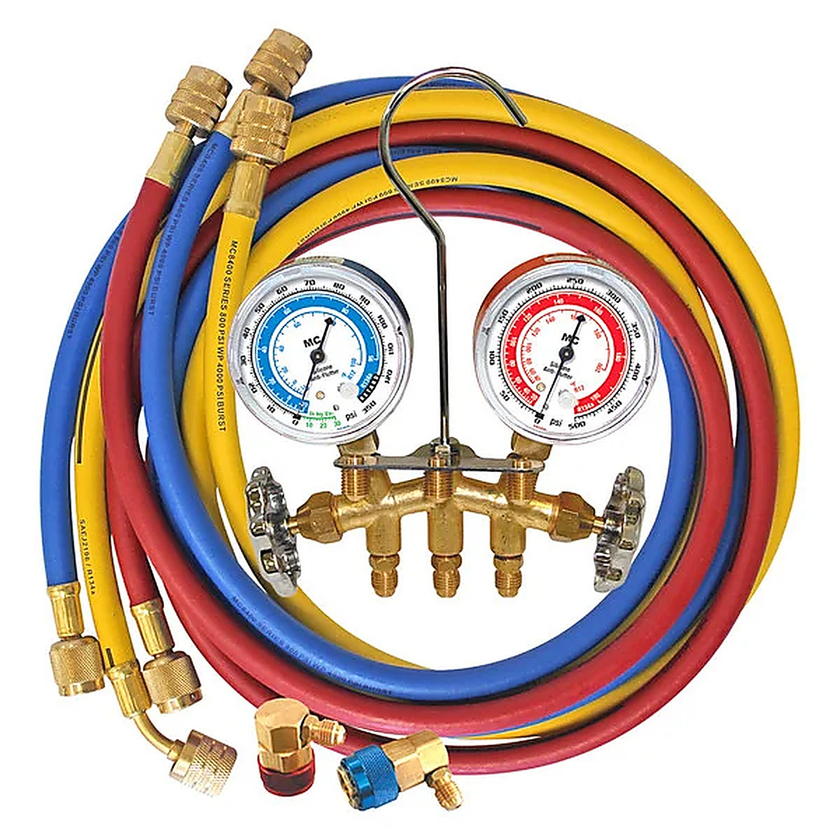 Mastercool - 66661 - Brass R134a Manifold Gauge Set with (3) 60 in Hoses