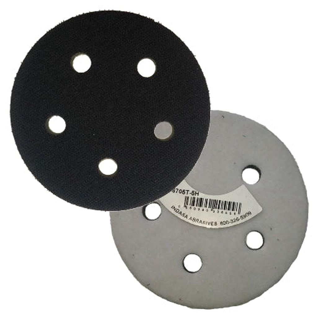 INDASA|6705T-5H|Interface Pad, 5 in Dia, 3/8 in THK, Hook and Loop Attachment, Foam, 5 Holes