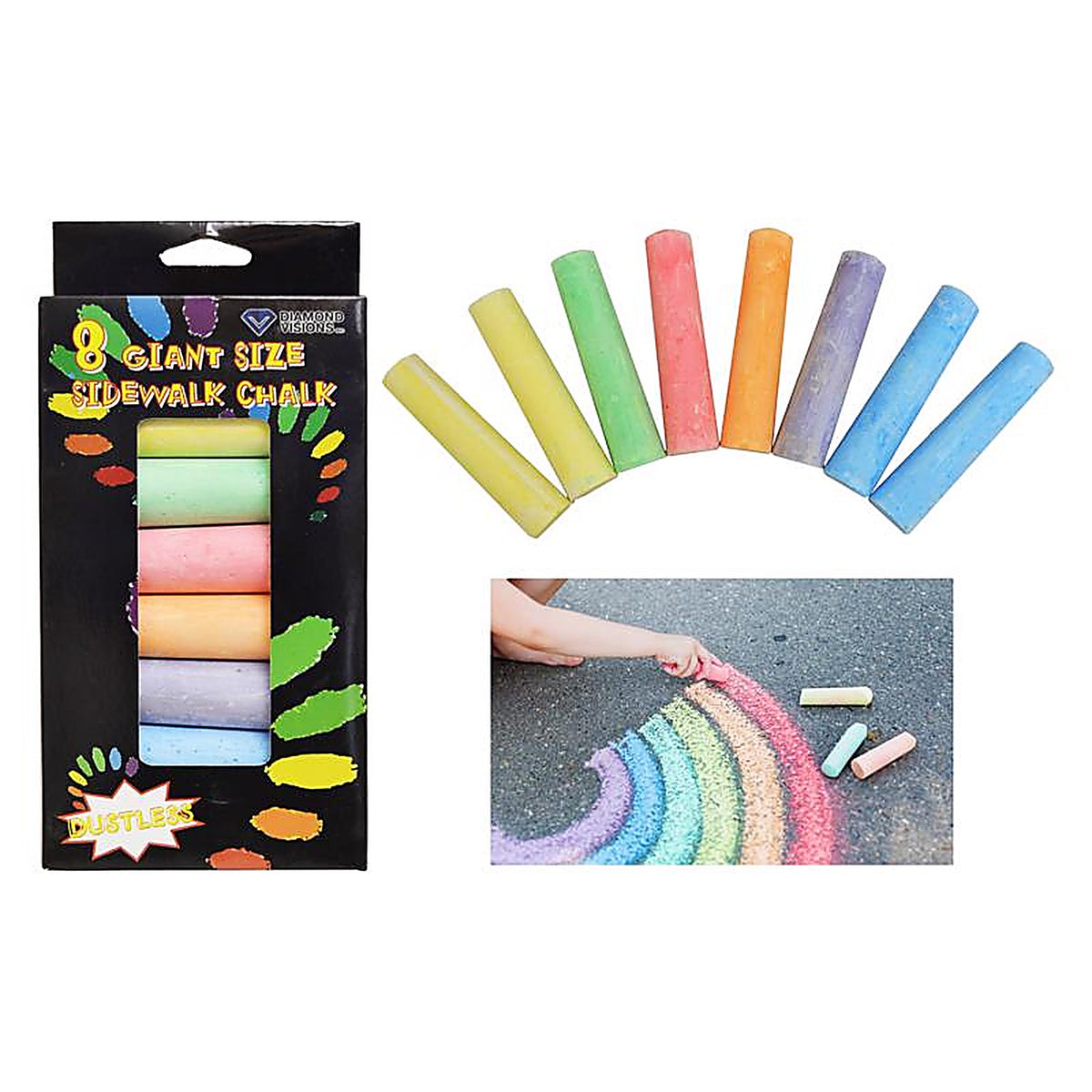 Diamond Visions - 01-0923 - Max Force Giant Size Dustless Nontoxic Assorted Color Sidewalk Chalk 8 pk