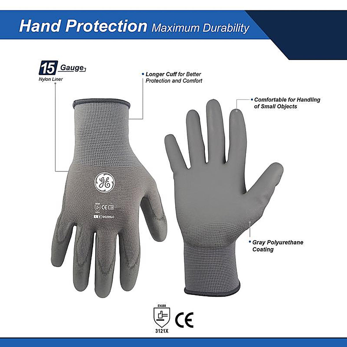 GE - GG205LC - Unisex Dipped Gloves Gray L 1 pair