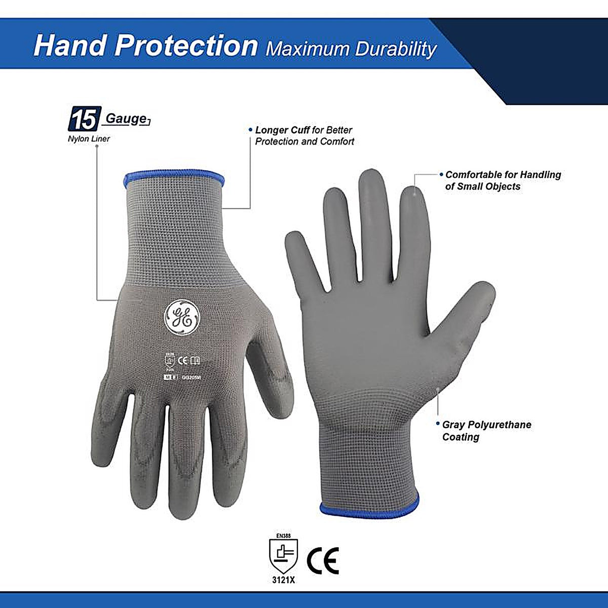 GE - GG205MC - Unisex Dipped Gloves Gray M 1 pair
