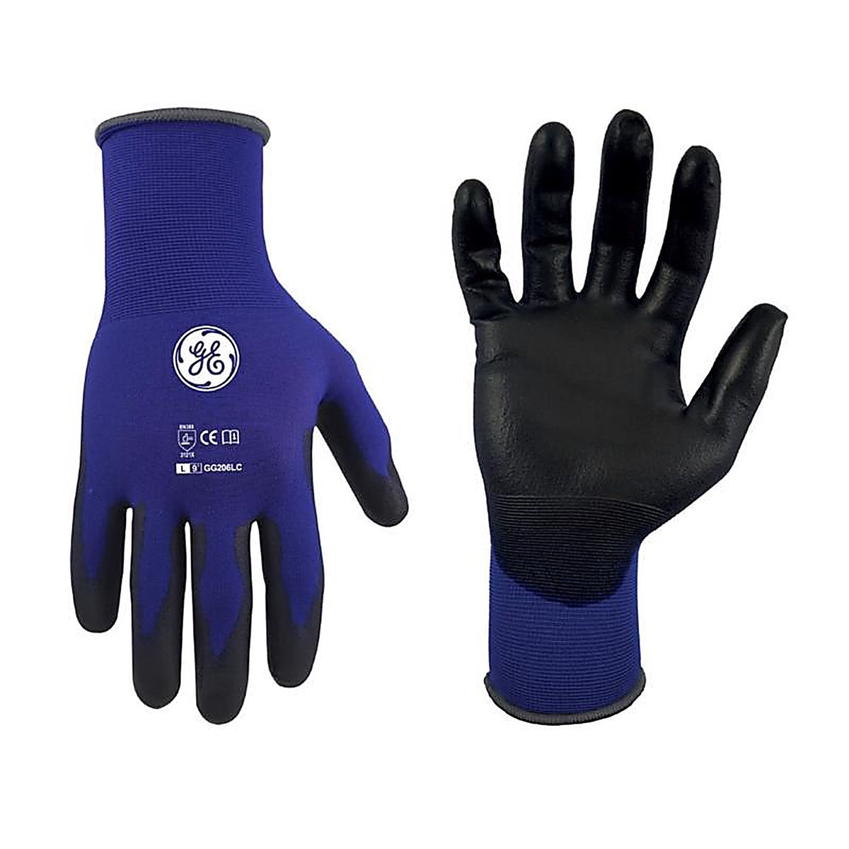 GE - GG206LC - Unisex Dipped Gloves Black/Blue L 1 pair
