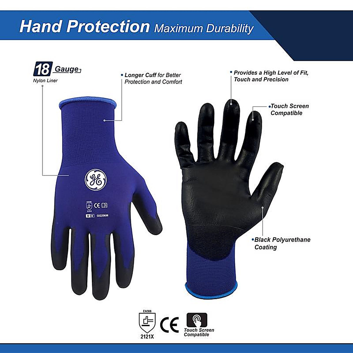 GE - GG206MC - Unisex Dipped Gloves Black/Blue M 1 pair