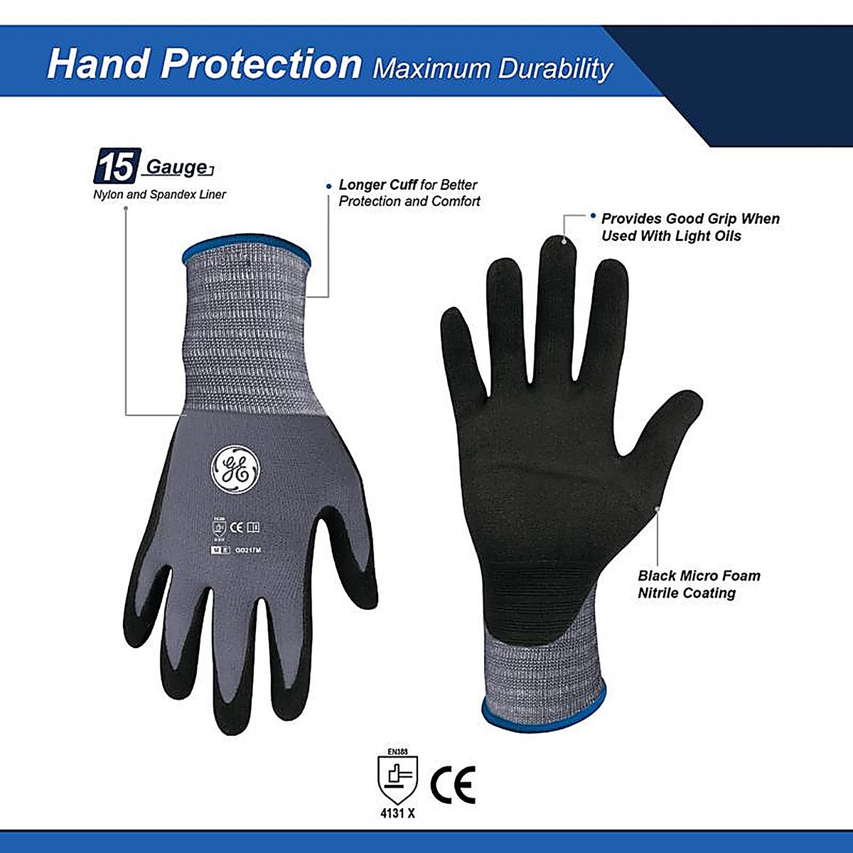 GE - GG217MC - Unisex Dipped Gloves Black/Gray M 1 pair