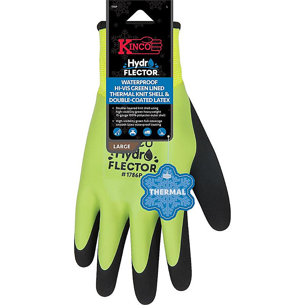 Kinco - 1786P-M - Hydroflector Men's Knit Wrist Cuff Waterproof Gloves Black/Green M 1 pair