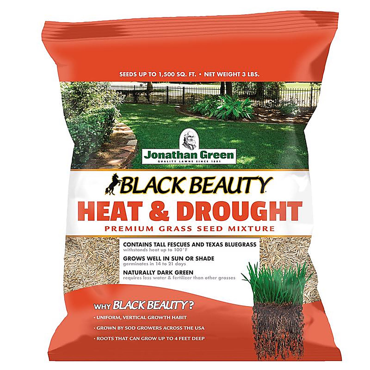 Jonathan Green - 10514 - Black Beauty Heat & Drought Mixed Sun or Shade Grass Seed 3 lb