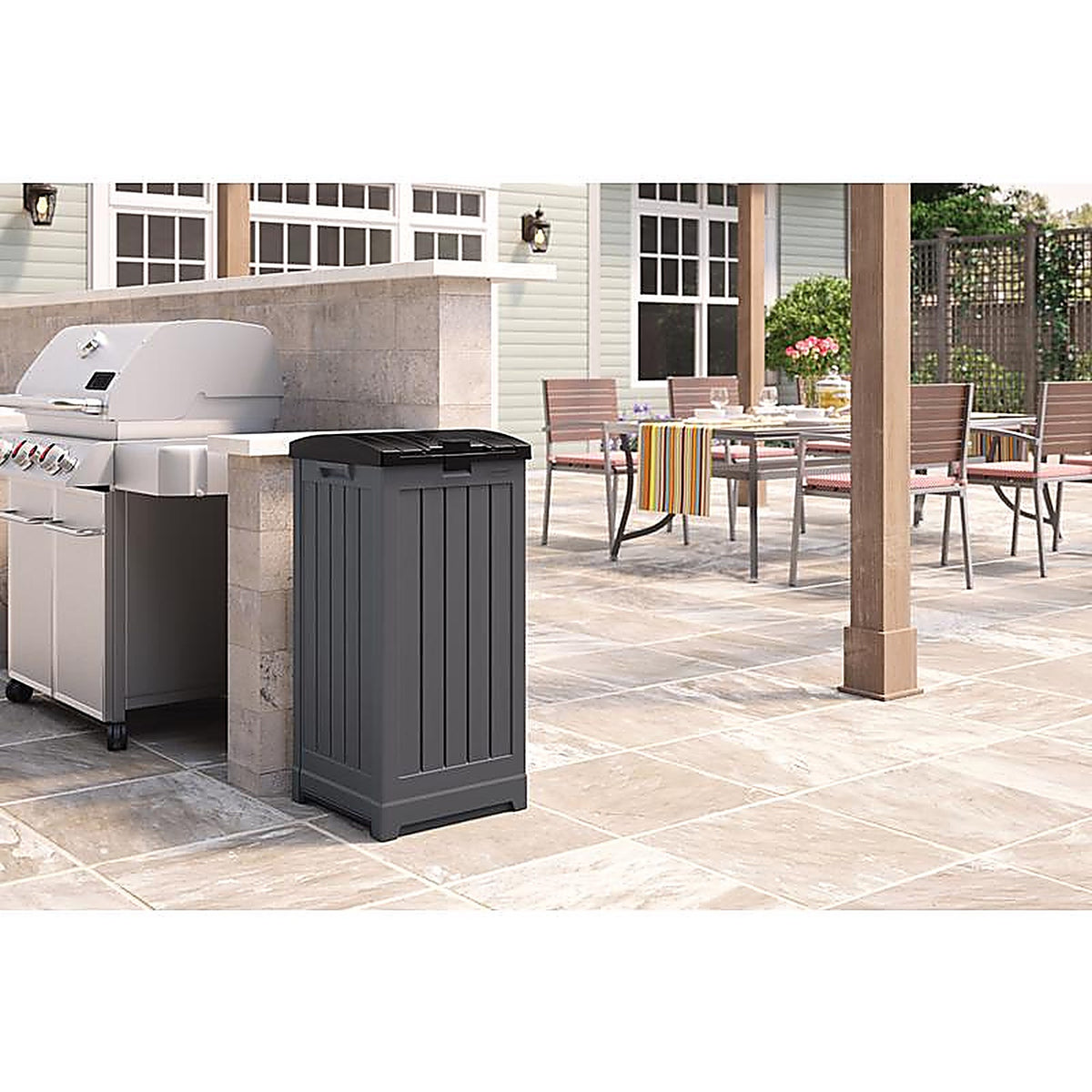 Suncast - GH3900 - Trash Hideaway 39 gal Peppercorn Resin Trash Can Lid Included