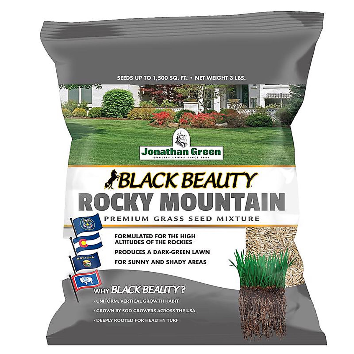 Jonathan Green - 10382 - Black Beauty Rocky Mountain Mixed Sun or Shade Grass Seed 3 lb