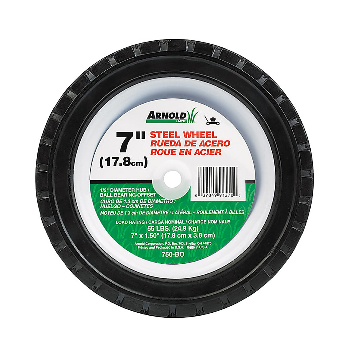 Arnold - 490-321-0001 - 1.5 in. W x 7 in. Dia. Steel Lawn Mower Replacement Wheel 55 lb.