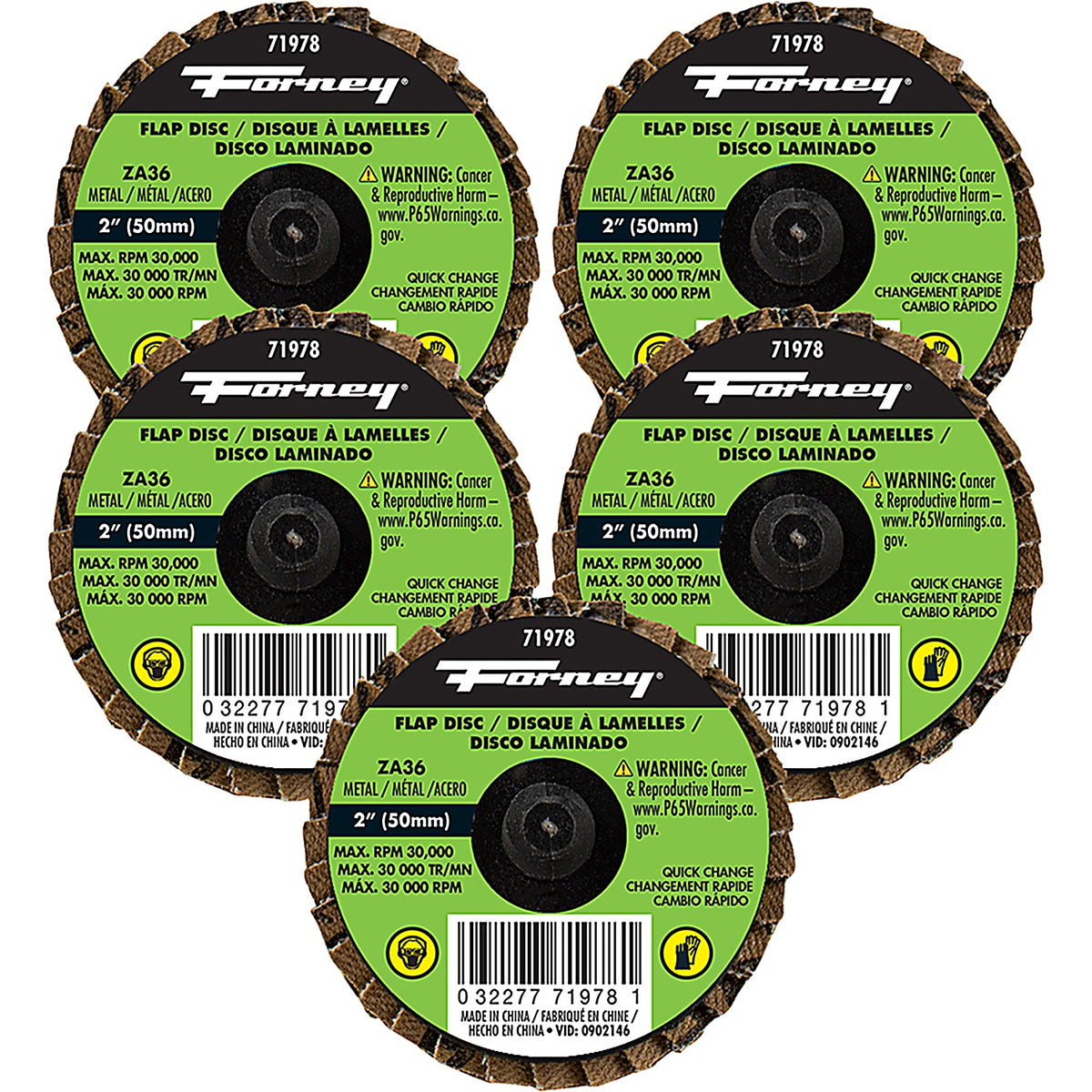 Forney - 71613 - Quickchangeflapdisc, 36 Grit, 2 Inch (5-Pack-#71978)