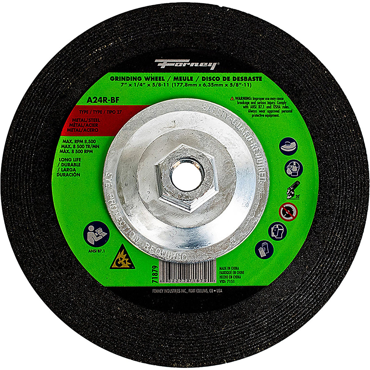Forney - 71879 - Grinding Wheel, metal, Type 27, 7 Inch X 1/4 Inch X 5/8 Inch -12