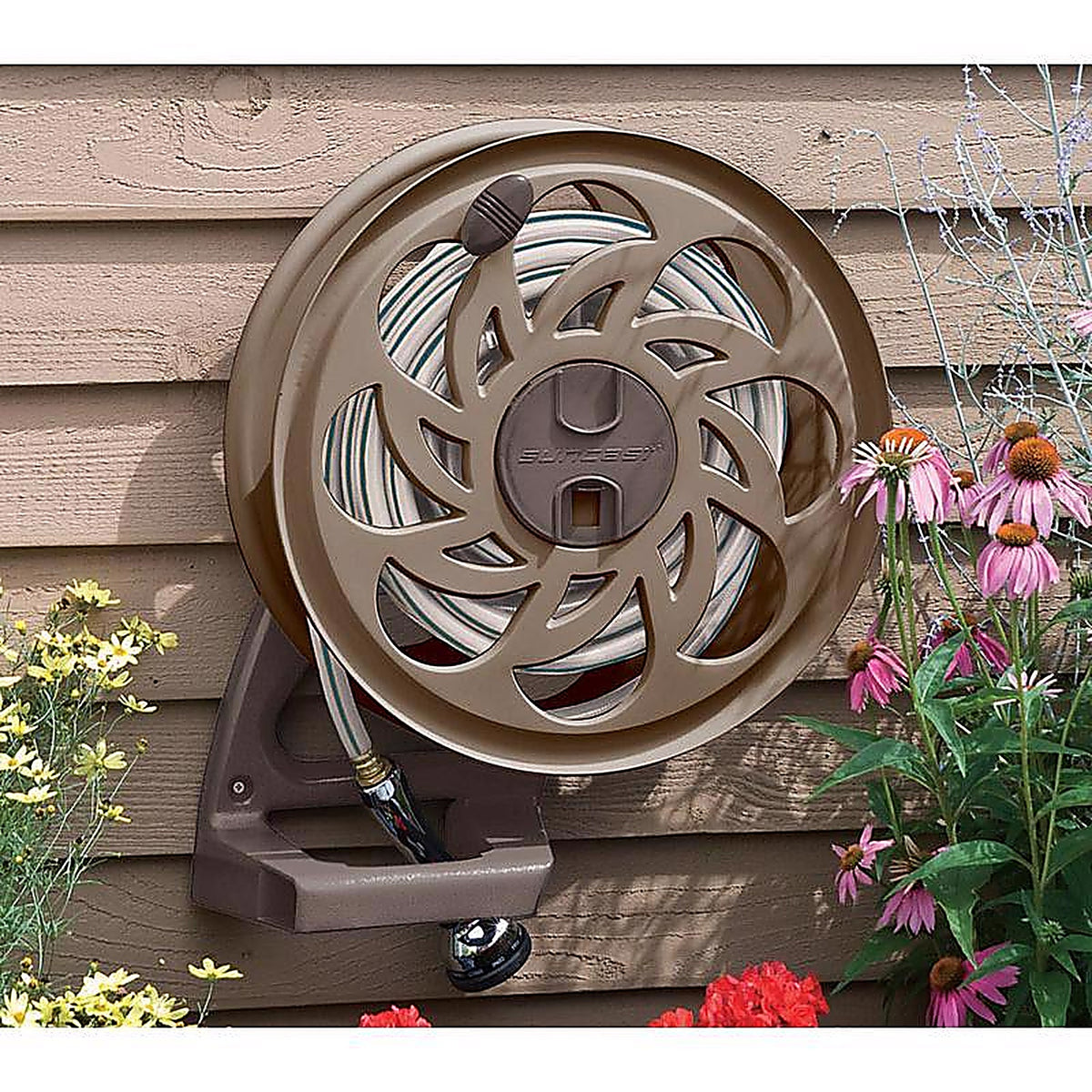Suncast - STA125B - Slide Trak Hose Hideaway 125 ft. Wall Mount Hideaway Brown Hose Reel